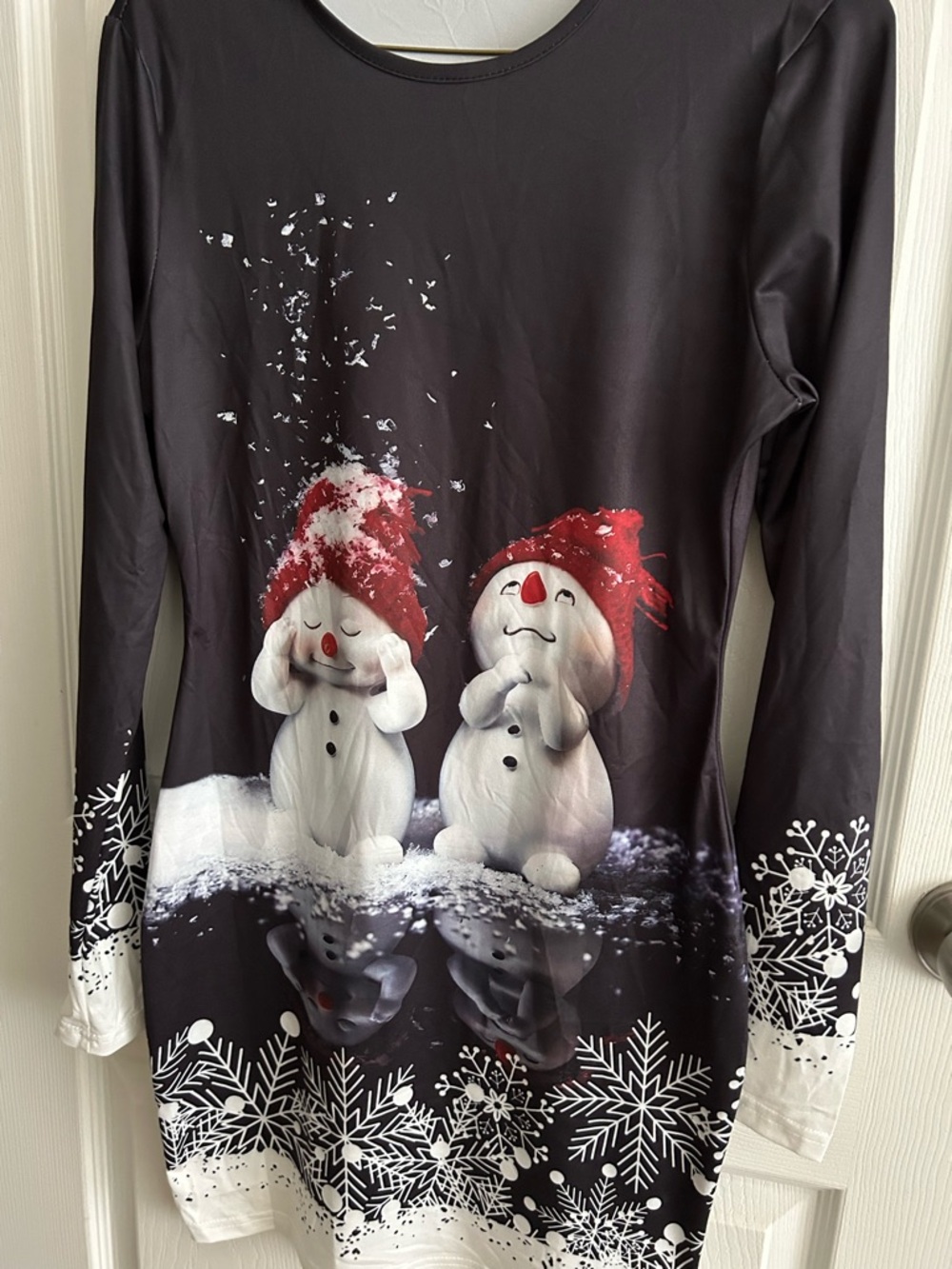 Black Holiday Snowmen Long Sleeve Dress - Picture 2 of 3